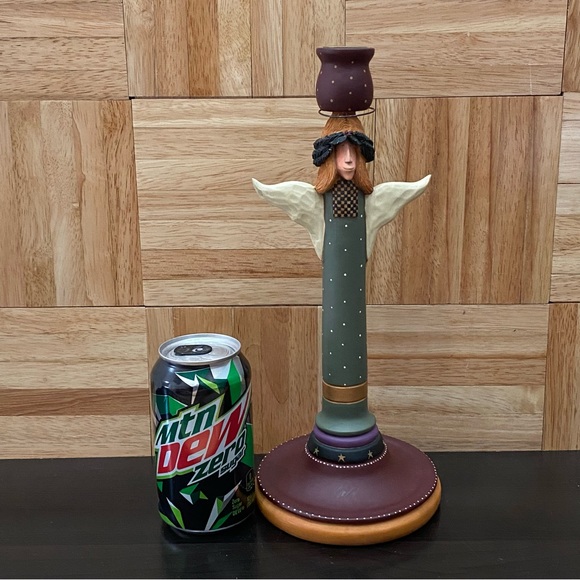 1997 Williraye Studio Folk Art Angel Holiday 12” Candlestick Resin Candle Holder - Picture 12 of 14